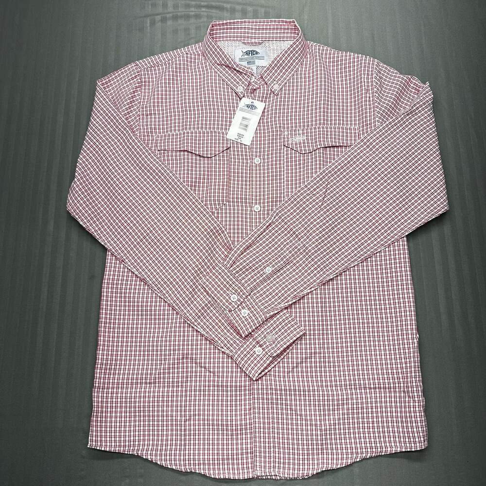 AFTCO Sirius Performance Fishing Shirt Red Plaid Size Teen XL